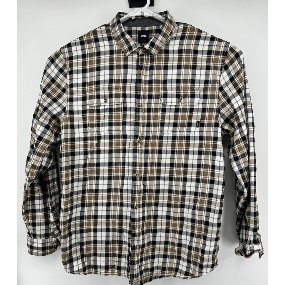 Vans Classic Fit Long Sleeve Button Down Brown‎ Black White Size XL